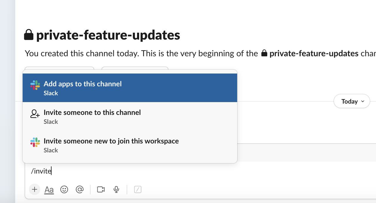 Screenshot of Private Channel Invite Command